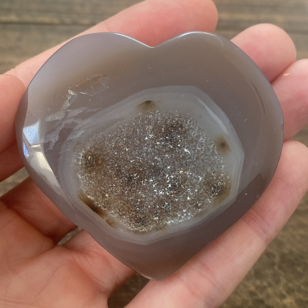 Natural agate crystal heart with druzy